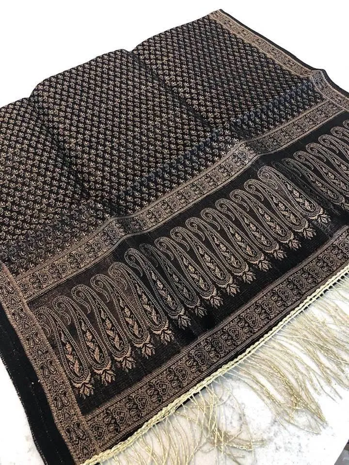 Black and Gold Handloom Banarasi Silk Pure Stole with Golden Zari Work