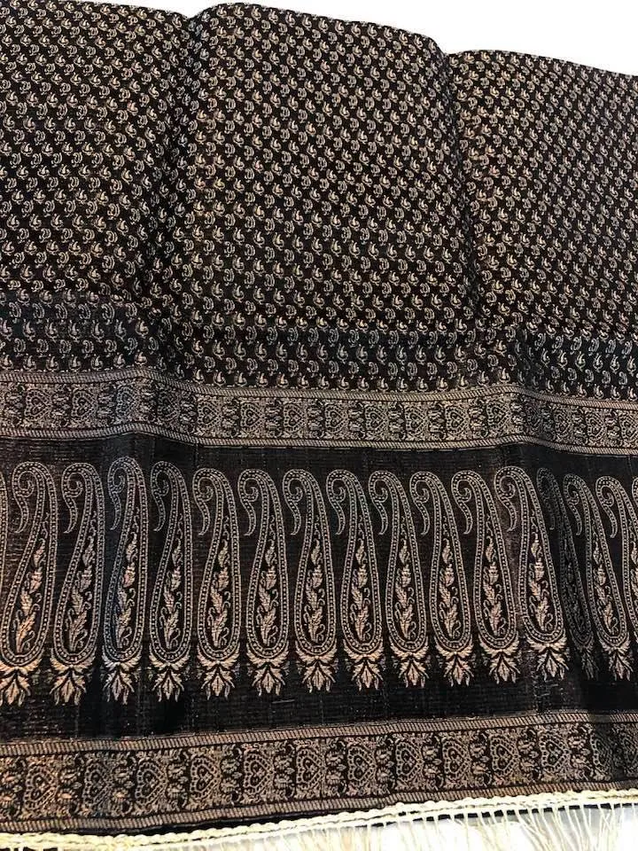 Black and Gold Handloom Banarasi Silk Pure Stole with Golden Zari Work