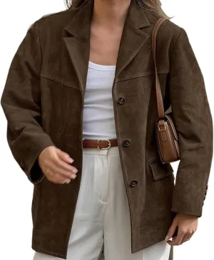 Brown Suede Jacket Women Suede Blazer Faux Suede Leather Suit Jacket Fall Aesthetics 2024 Trendy