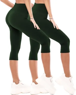 CADITEX Capri Leggings for Women - 2 Packs High Waisted Yoga Workout Womens Capris for Summer
