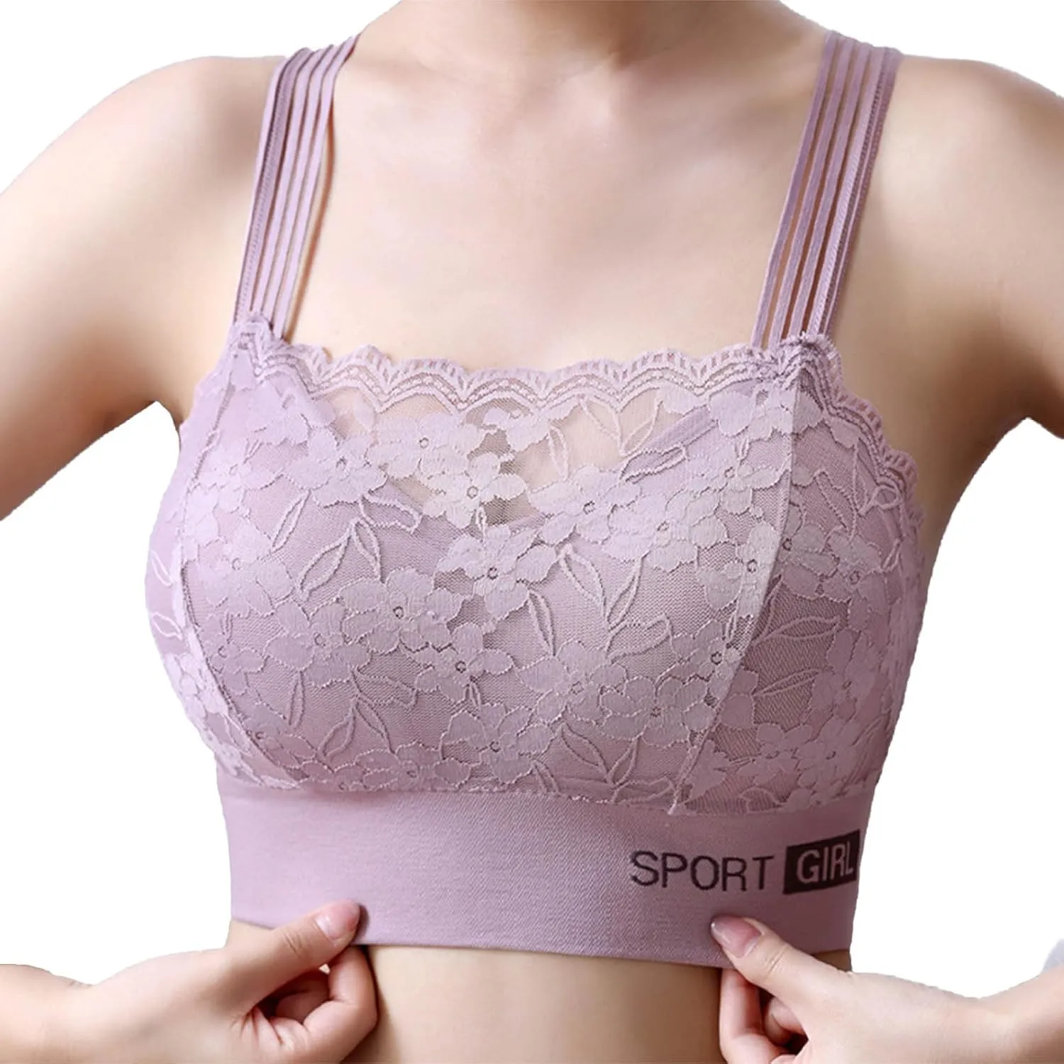 Camisoles for Women Sexy Lace Spaghetti Strap Full Coverage Stretch Non-Padded Wireless Bras Slim Fit Cami Tank Top