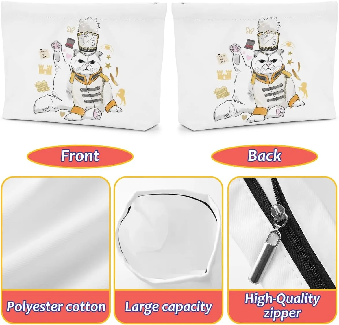 Cat Gifts for Cat Lovers Cute Cat Makeup Bag Inspired Music Lover Gifts Fan Singer Merch Appreciation Gifts for Women Cat Mom Cat Lady Granddaughter Birthday Graduation Mothers Day Cosmetic Bag