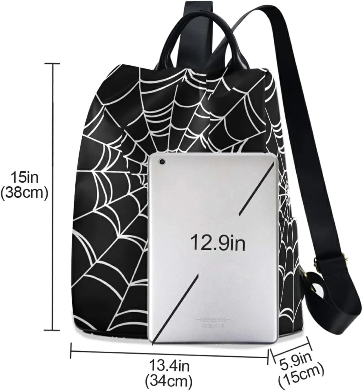 CBBYY Goth Spider Web Backpack Purse for Women Nylon Anti-theft Travel Backpack Lightweight Shoulder Bag with Plush Ball Keychain