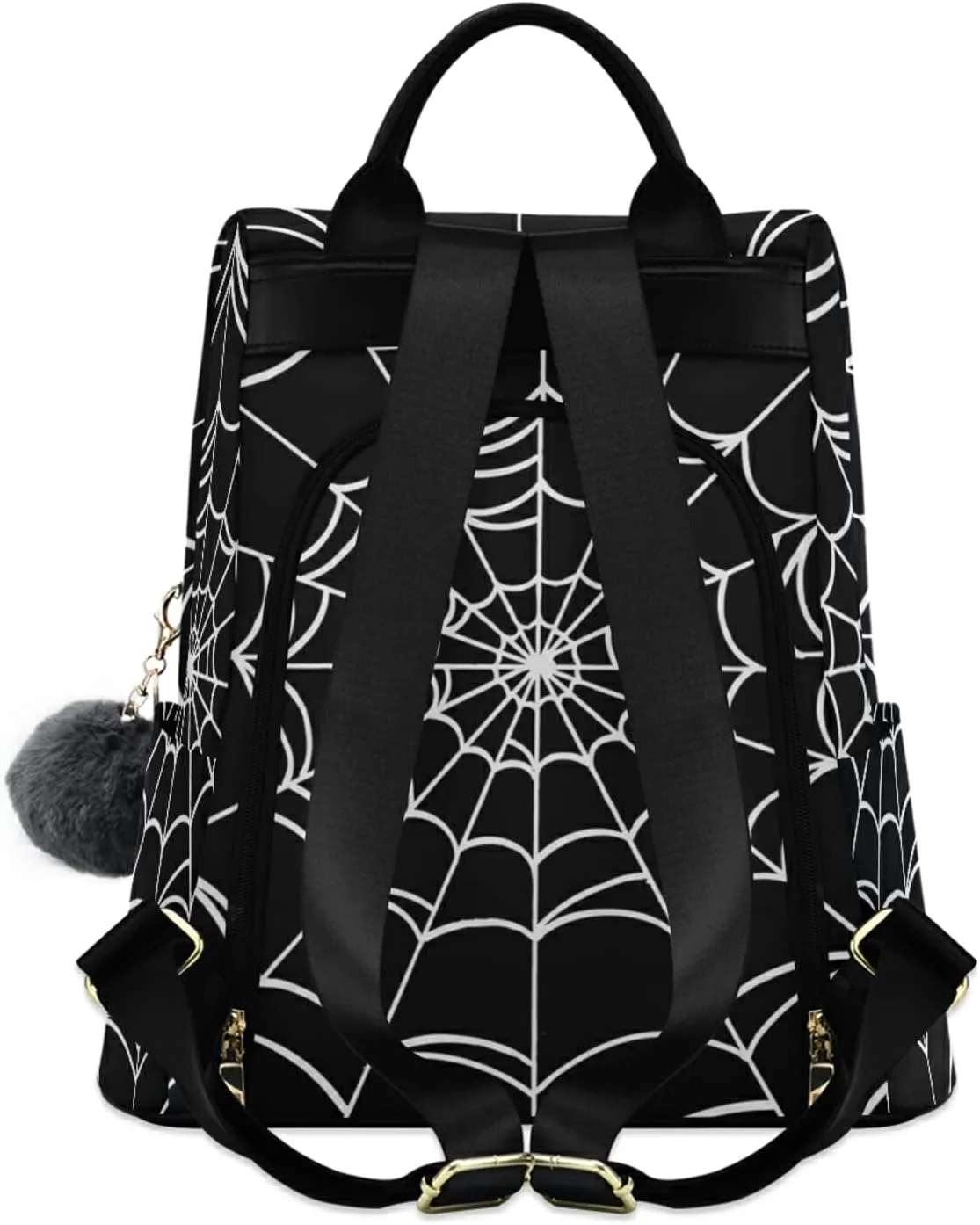 CBBYY Goth Spider Web Backpack Purse for Women Nylon Anti-theft Travel Backpack Lightweight Shoulder Bag with Plush Ball Keychain