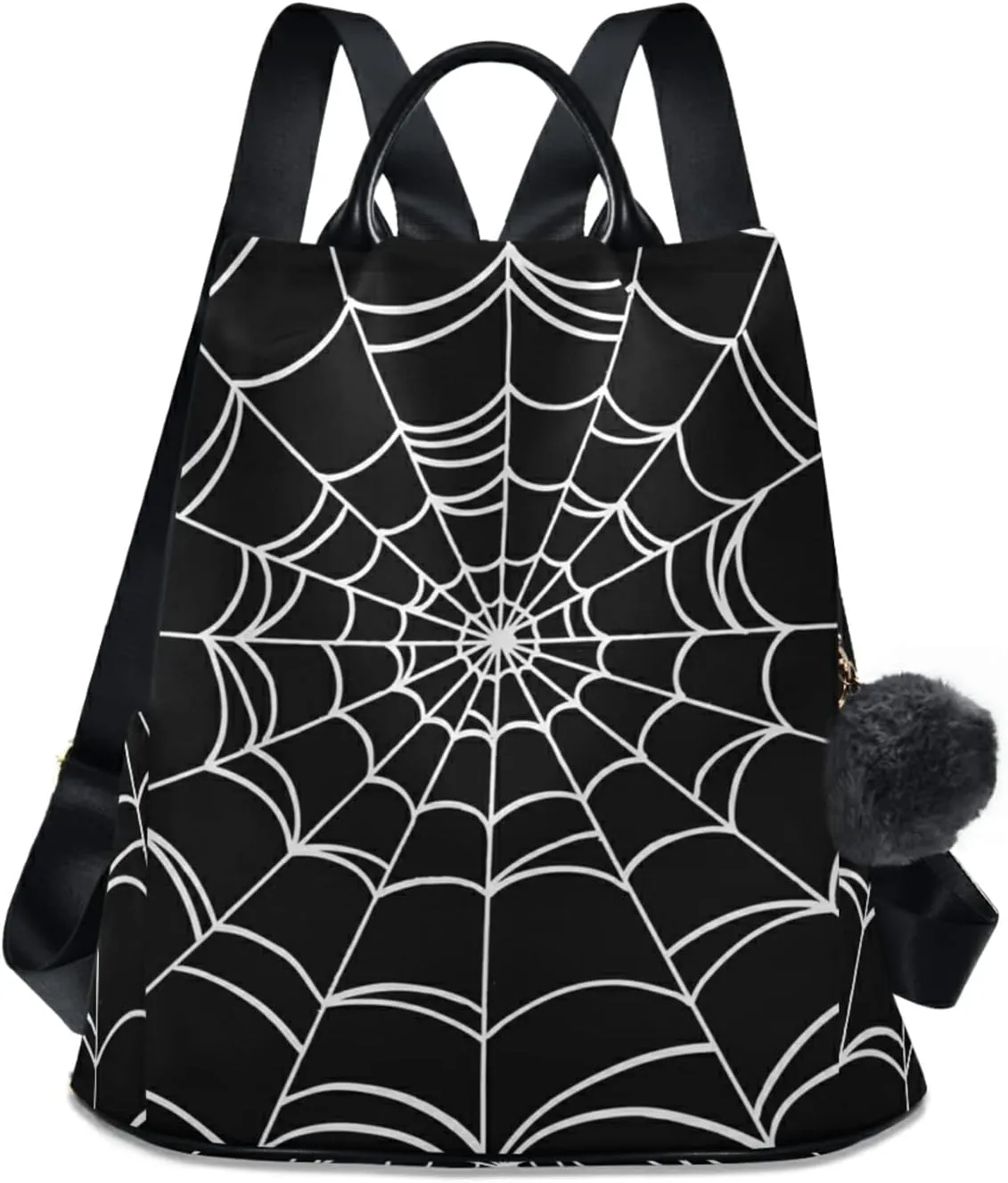 CBBYY Goth Spider Web Backpack Purse for Women Nylon Anti-theft Travel Backpack Lightweight Shoulder Bag with Plush Ball Keychain