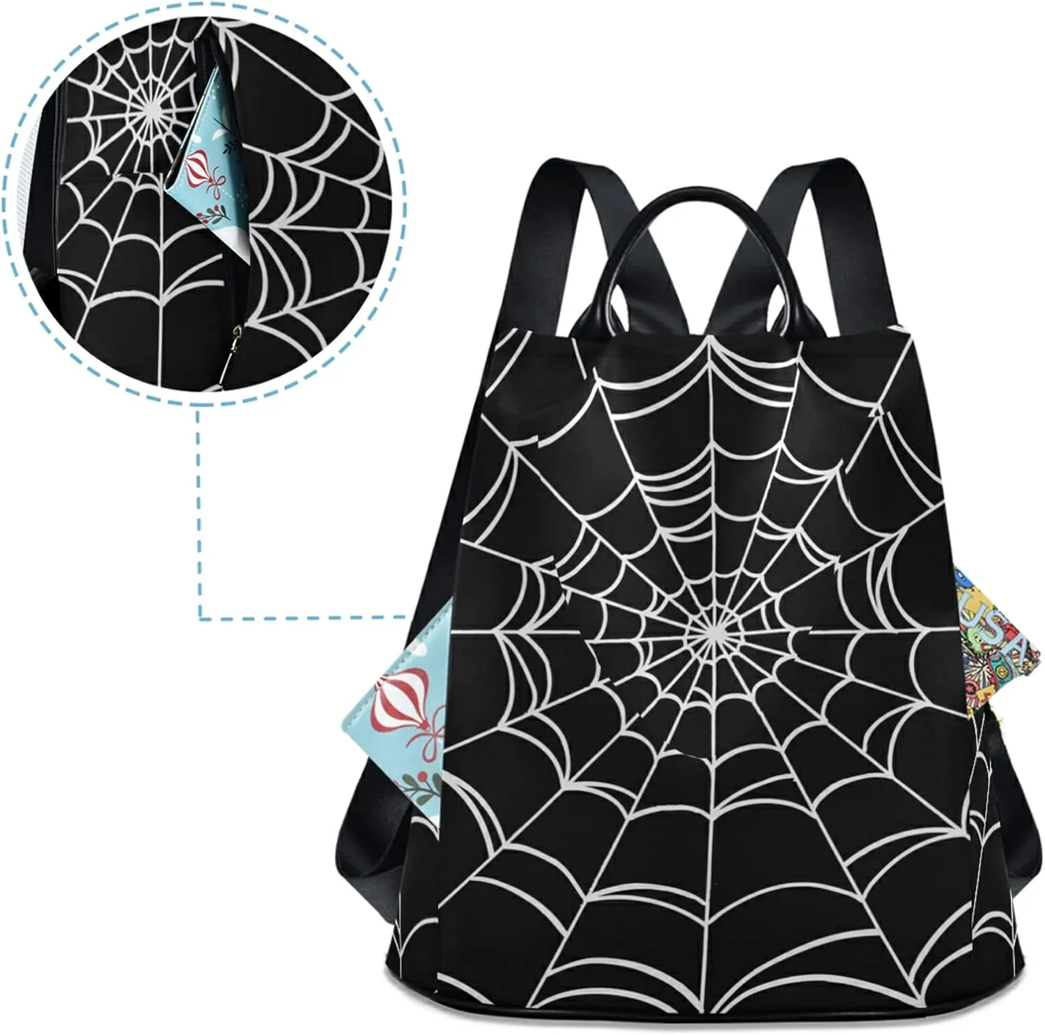 CBBYY Goth Spider Web Backpack Purse for Women Nylon Anti-theft Travel Backpack Lightweight Shoulder Bag with Plush Ball Keychain