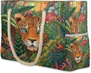 cfpolar Beach Bags for Women, Sandproof Beach Bag, Tropical Rainforest Leopard Waterproof Tote Pool Swim Bags with Wet Pocket, Travel Reusable Grocery Shopping Shoulder for Weekender Gifts Gym