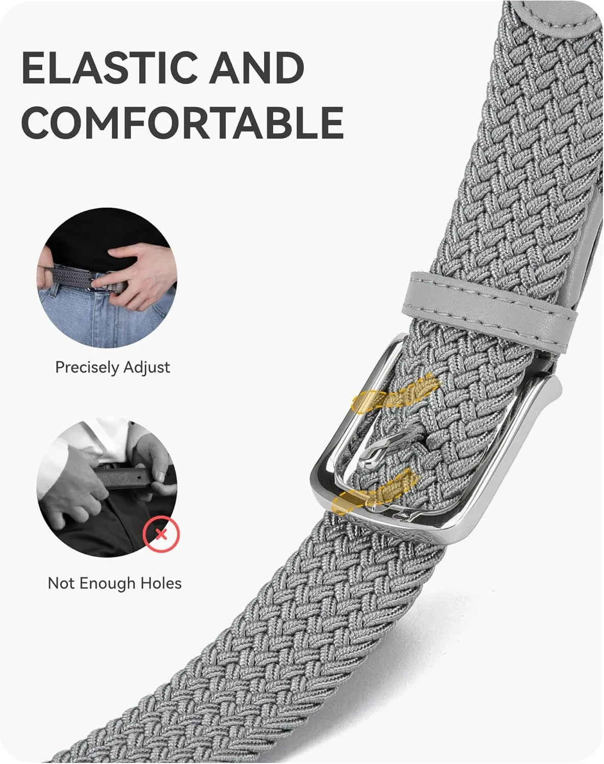 CHAOREN Stretch Belts for Men - Braided Elastic Golf Belt for Men 1 3/8"- Gift for Casual Jeans Shorts