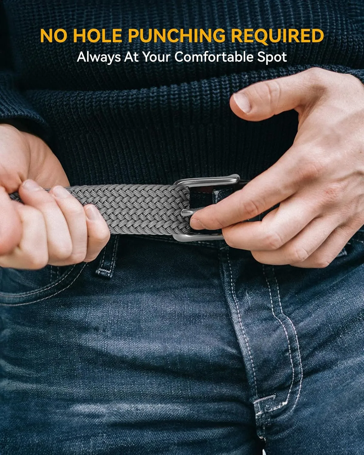 CHAOREN Stretch Belts for Men - Braided Elastic Golf Belt for Men 1 3/8"- Gift for Casual Jeans Shorts