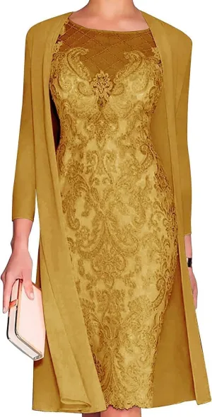 Chiffon Mother of The Bride Dresses with Jackets Long Sleeves Lace Formal Evening Dress