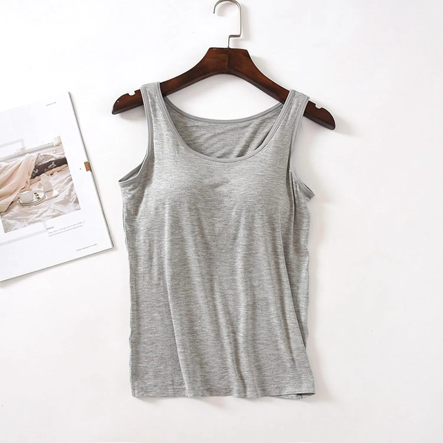 cooki Tank Top with Built in Bra for Women Summer Casual Cotton Padded No Underwire Push up Shelf Bras Workout Camisole
