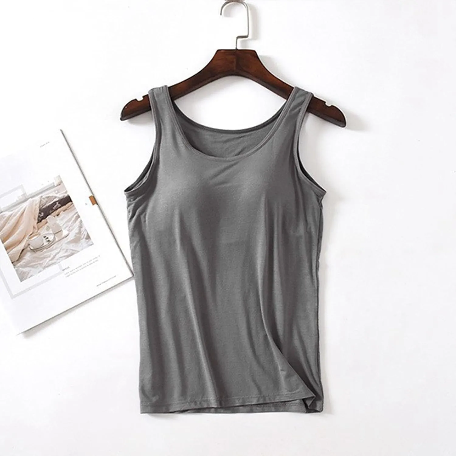 cooki Tank Top with Built in Bra for Women Summer Casual Cotton Padded No Underwire Push up Shelf Bras Workout Camisole