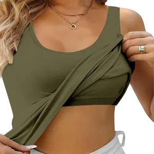 cooki Tank Top with Built in Bra for Women Summer Casual Cotton Padded No Underwire Push up Shelf Bras Workout Camisole