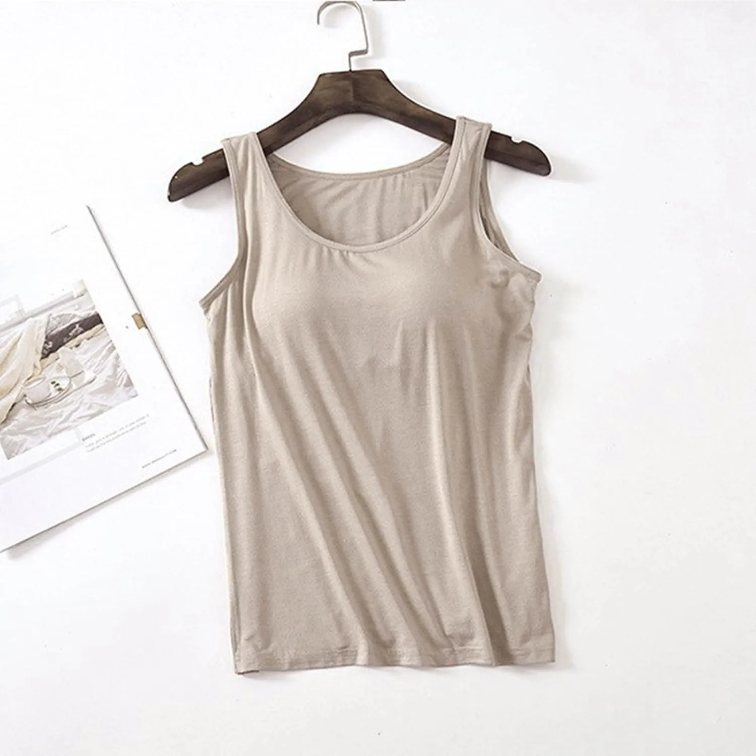 cooki Tank Top with Built in Bra for Women Summer Casual Cotton Padded No Underwire Push up Shelf Bras Workout Camisole