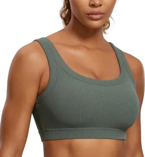 CRZ YOGA Ribbed Sports Bras for Women - U Back Wireless Medium Impact Padded Yoga Workout Cami