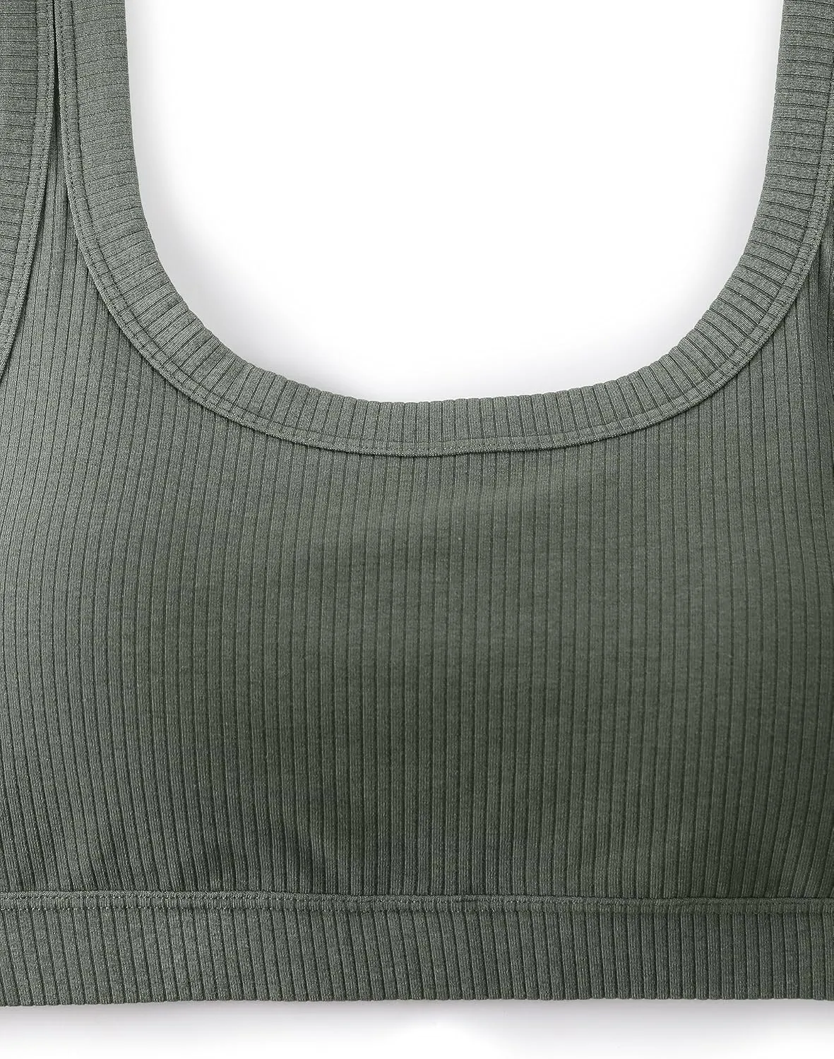 CRZ YOGA Ribbed Sports Bras for Women - U Back Wireless Medium Impact Padded Yoga Workout Cami