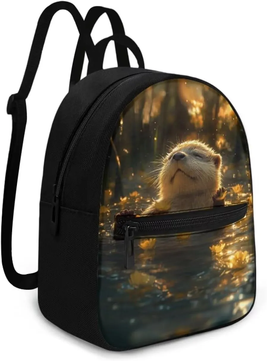 Cute Sea Otter Small Women's Backpack, Lightweight Durable Daypack, Polyester Anti-Theft Rucksack for Daily Use