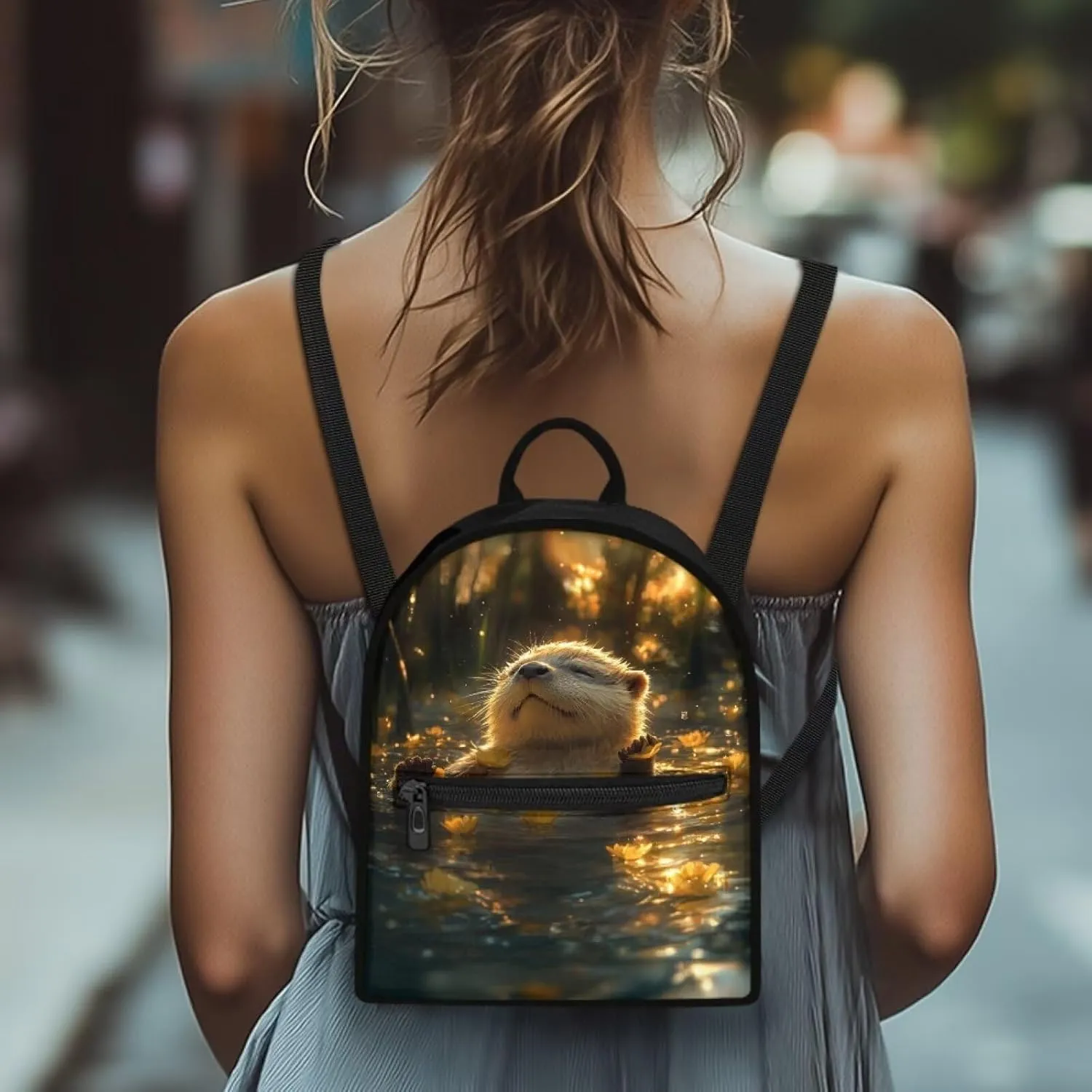Cute Sea Otter Small Women's Backpack, Lightweight Durable Daypack, Polyester Anti-Theft Rucksack for Daily Use