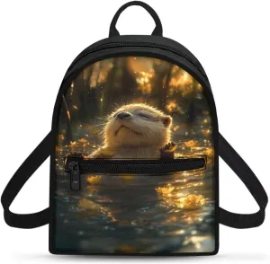 Cute Sea Otter Small Women's Backpack, Lightweight Durable Daypack, Polyester Anti-Theft Rucksack for Daily Use