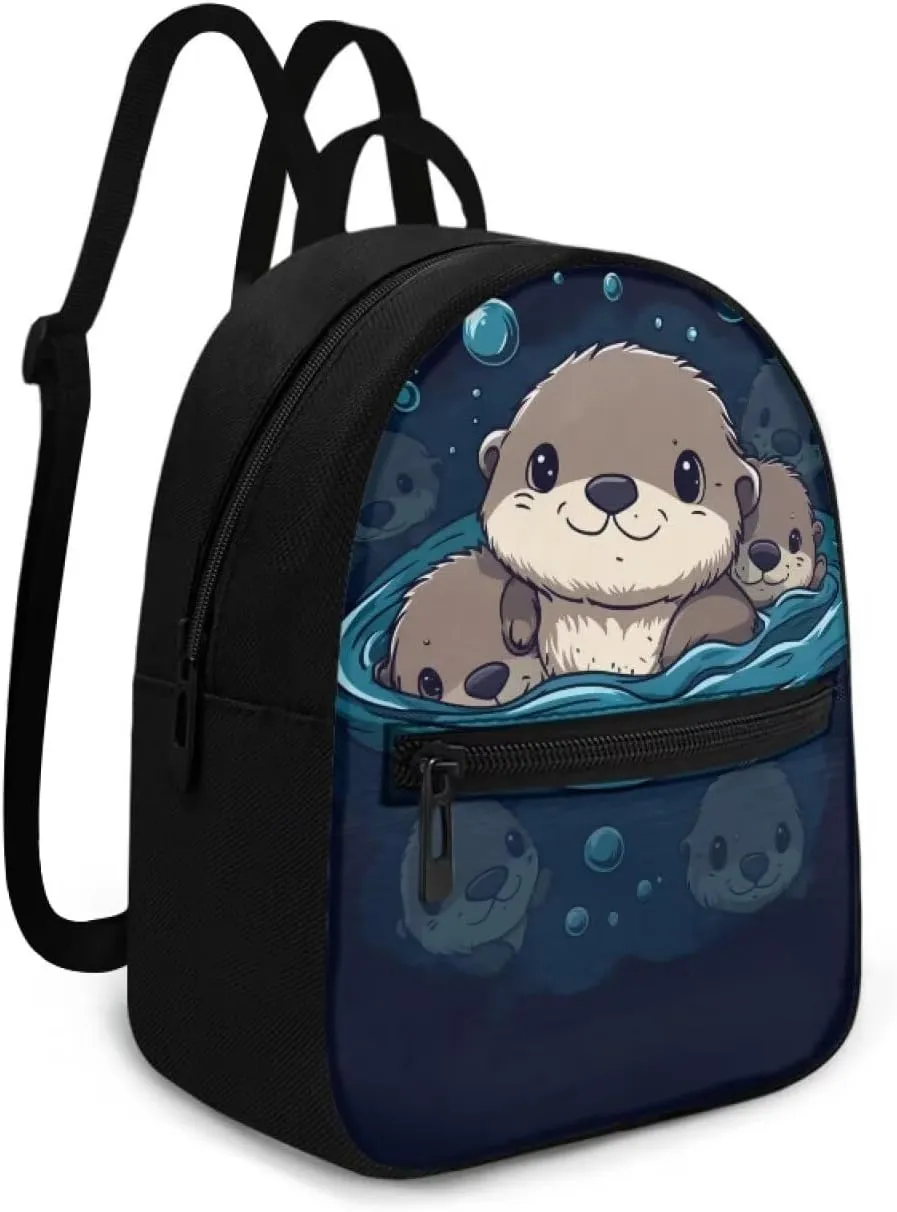 Cute Sea Otter Travel Shoulder Bags for Women Lightweight, Backpack Purse Small Size, Casual College Rucksack for Sports Hiking