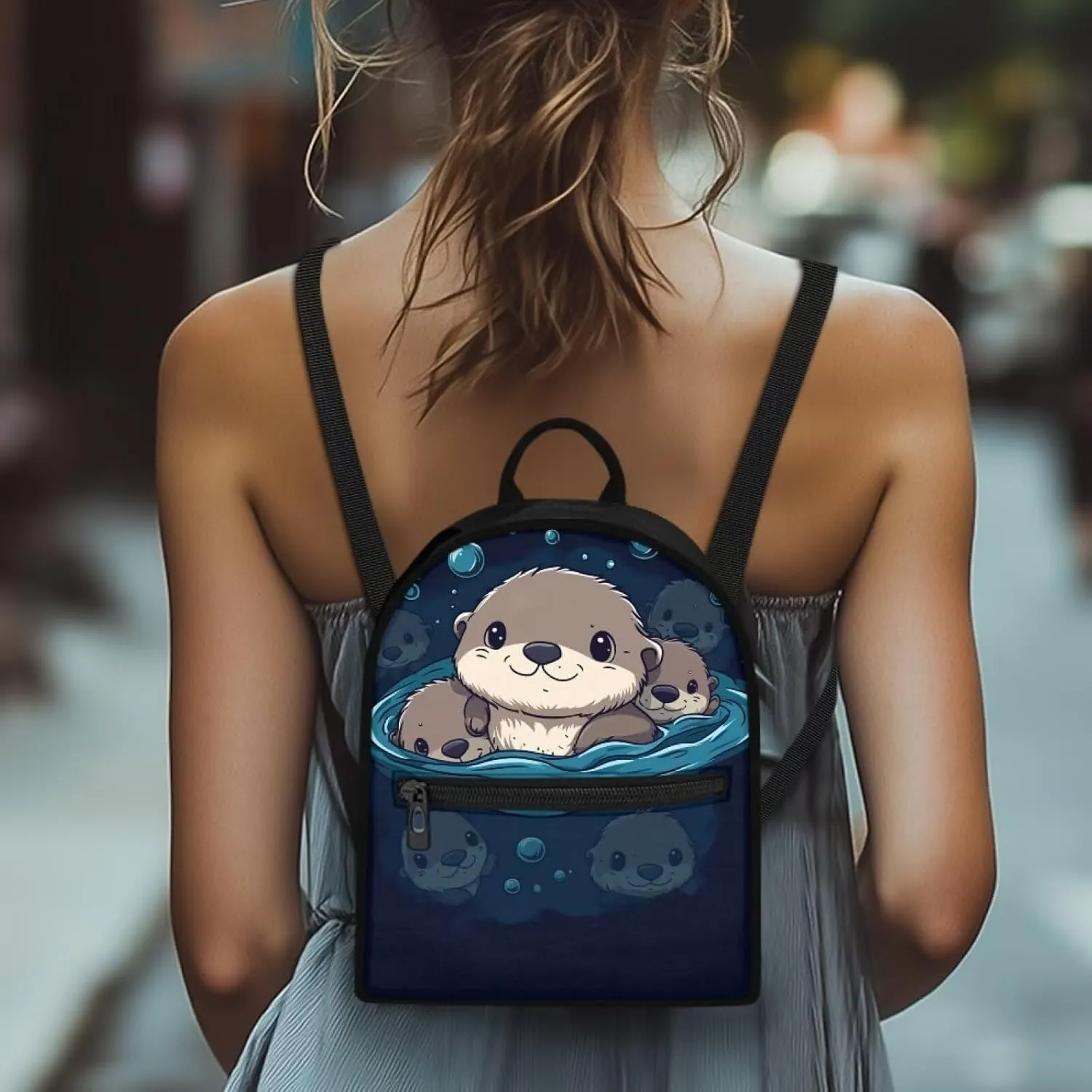 Cute Sea Otter Travel Shoulder Bags for Women Lightweight, Backpack Purse Small Size, Casual College Rucksack for Sports Hiking