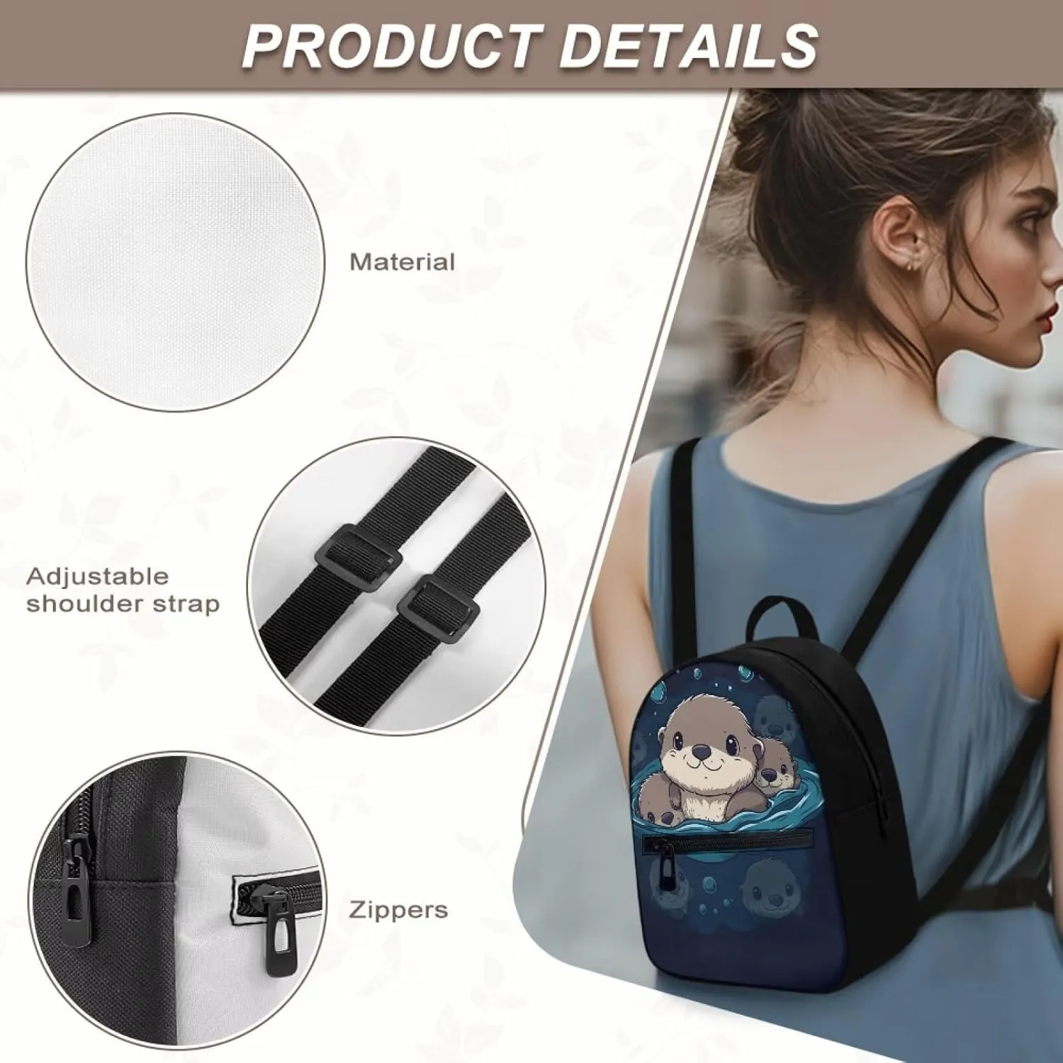Cute Sea Otter Travel Shoulder Bags for Women Lightweight, Backpack Purse Small Size, Casual College Rucksack for Sports Hiking