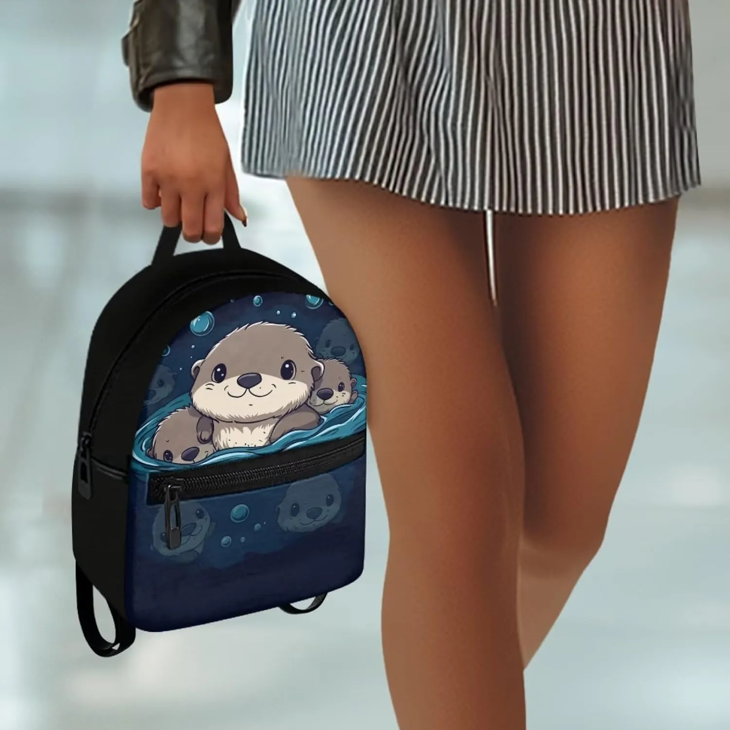 Cute Sea Otter Travel Shoulder Bags for Women Lightweight, Backpack Purse Small Size, Casual College Rucksack for Sports Hiking
