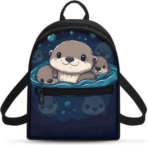 Cute Sea Otter Travel Shoulder Bags for Women Lightweight, Backpack Purse Small Size, Casual College Rucksack for Sports Hiking