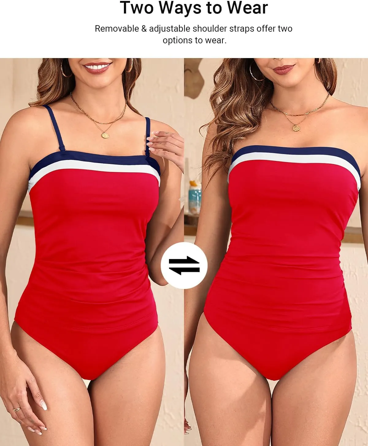 Daci Bandeau Tankini Swimsuits for Women - Two Piece Ruched Tummy Control Bathing Suit Strapless Swimwear with Bottom