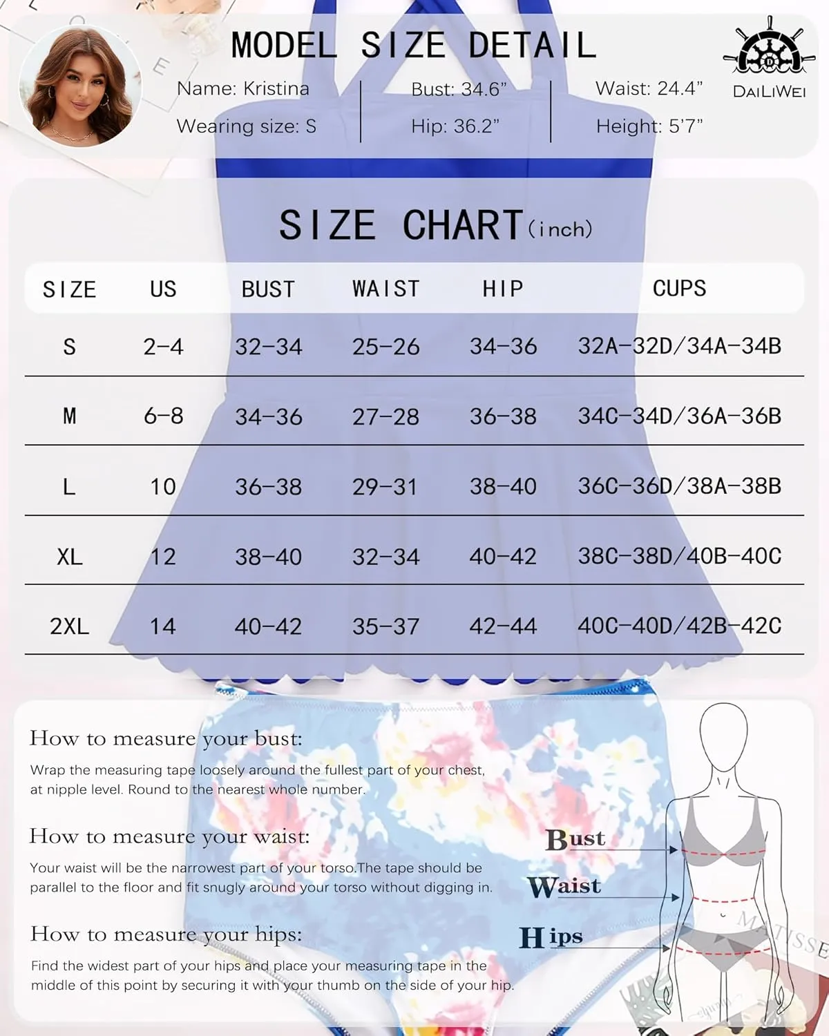 DaiLiWei Plus Size Tankini Swimsuit for Women 2 Piece Tummy Control Modest Bathing Suit Full Coverage High Waisted Bikini Set