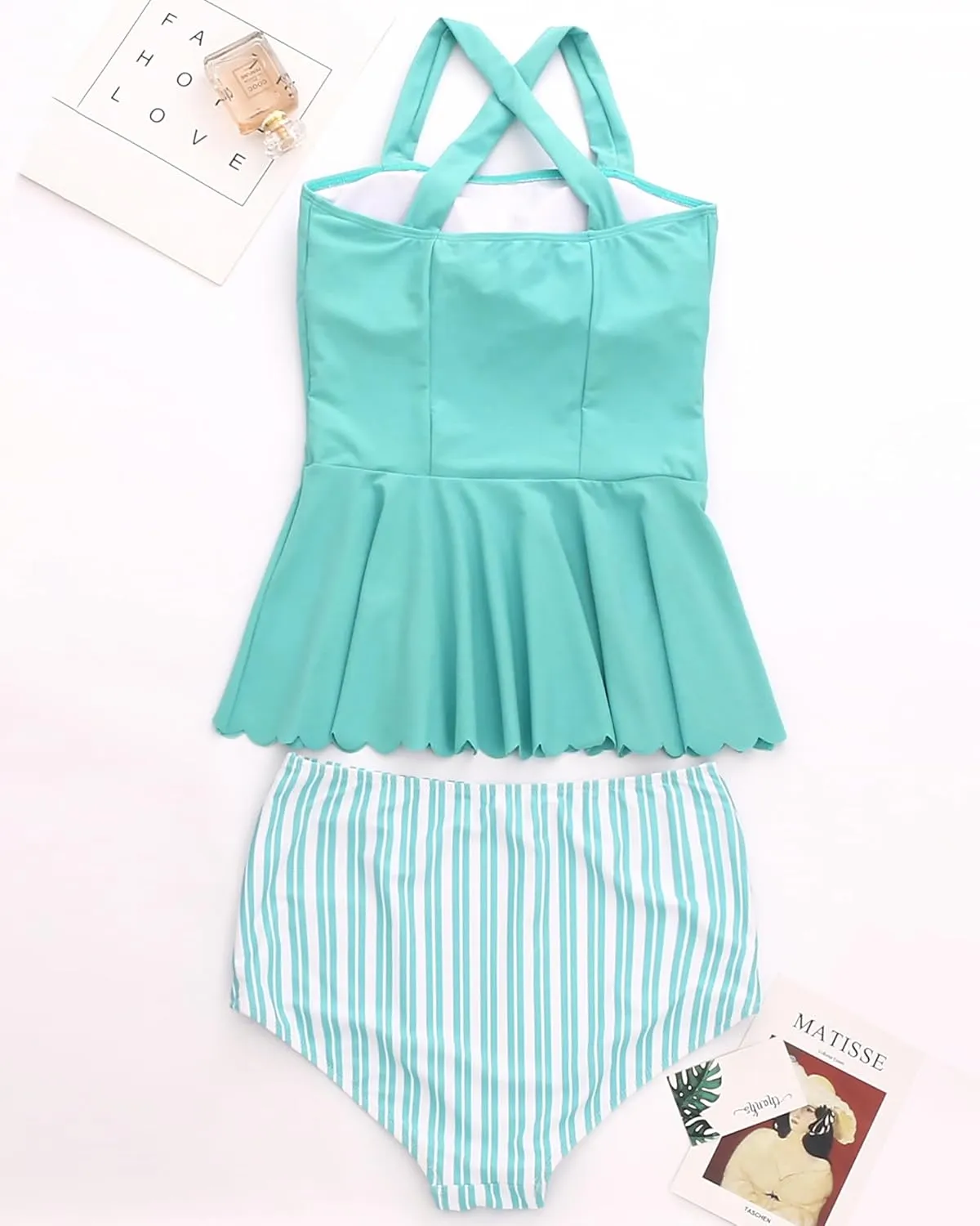DaiLiWei Plus Size Tankini Swimsuit for Women 2 Piece Tummy Control Modest Bathing Suit Full Coverage High Waisted Bikini Set
