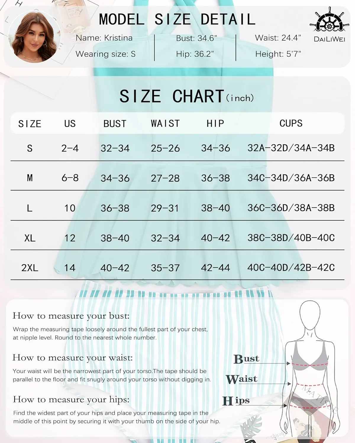DaiLiWei Plus Size Tankini Swimsuit for Women 2 Piece Tummy Control Modest Bathing Suit Full Coverage High Waisted Bikini Set