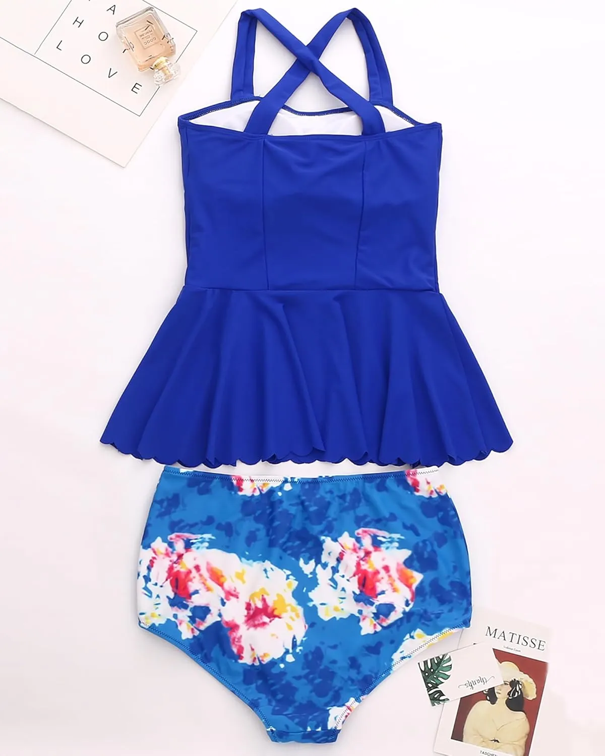 DaiLiWei Plus Size Tankini Swimsuit for Women 2 Piece Tummy Control Modest Bathing Suit Full Coverage High Waisted Bikini Set