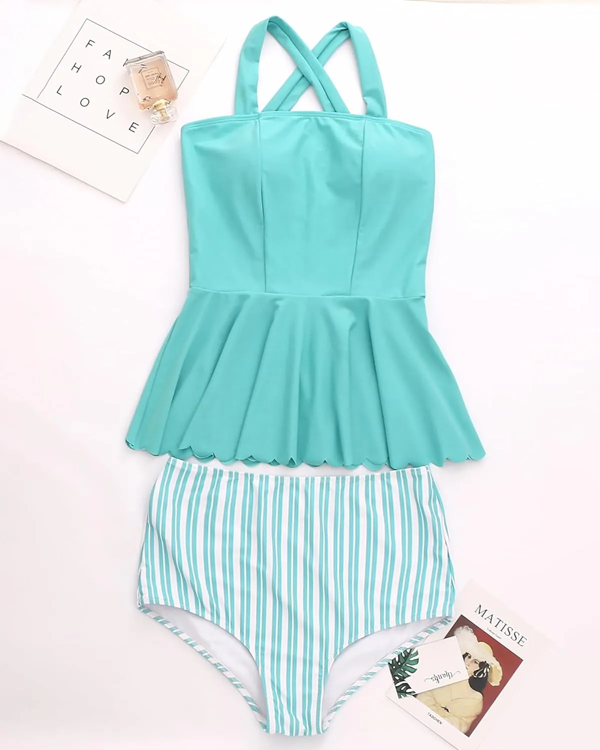 DaiLiWei Plus Size Tankini Swimsuit for Women 2 Piece Tummy Control Modest Bathing Suit Full Coverage High Waisted Bikini Set