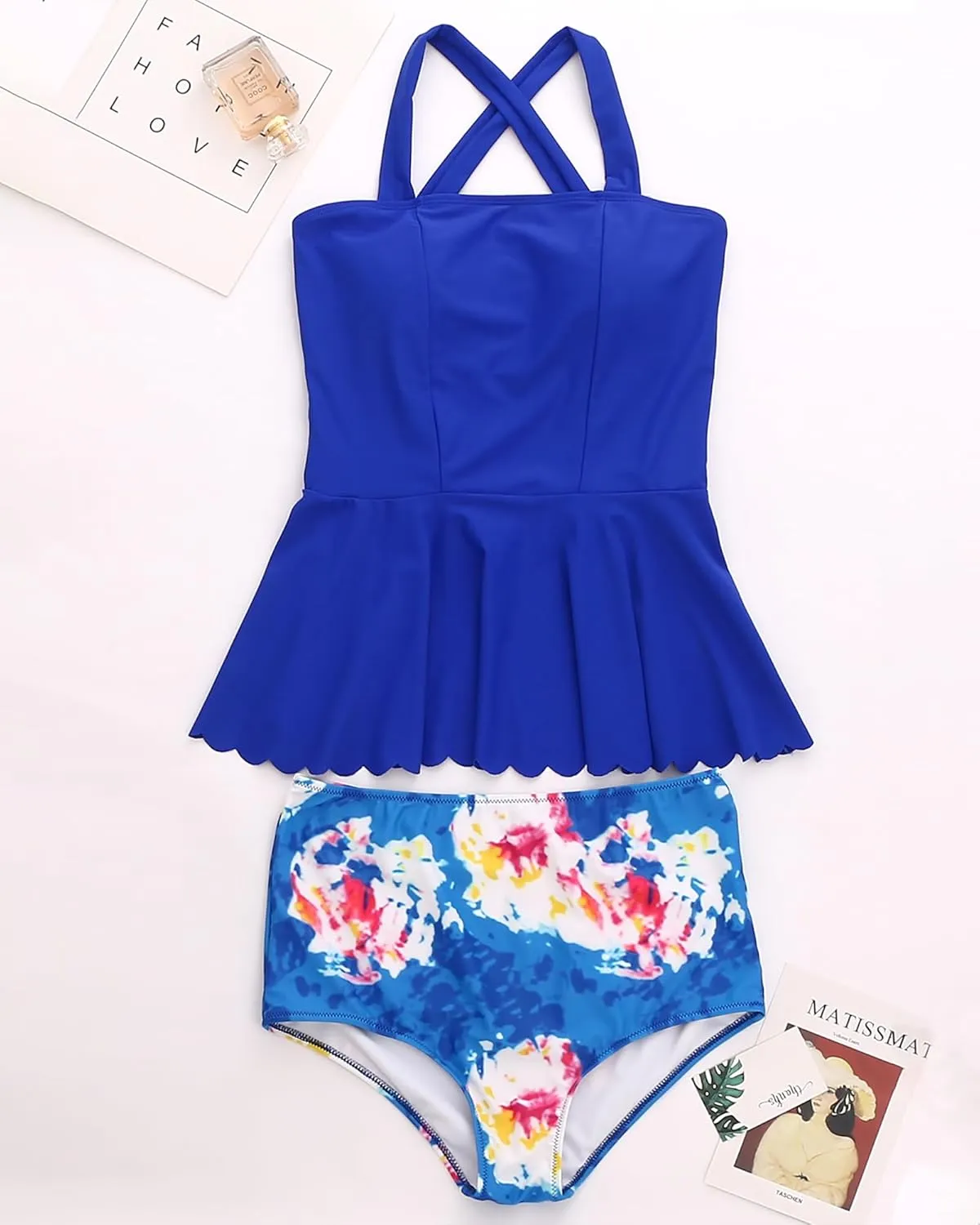 DaiLiWei Plus Size Tankini Swimsuit for Women 2 Piece Tummy Control Modest Bathing Suit Full Coverage High Waisted Bikini Set