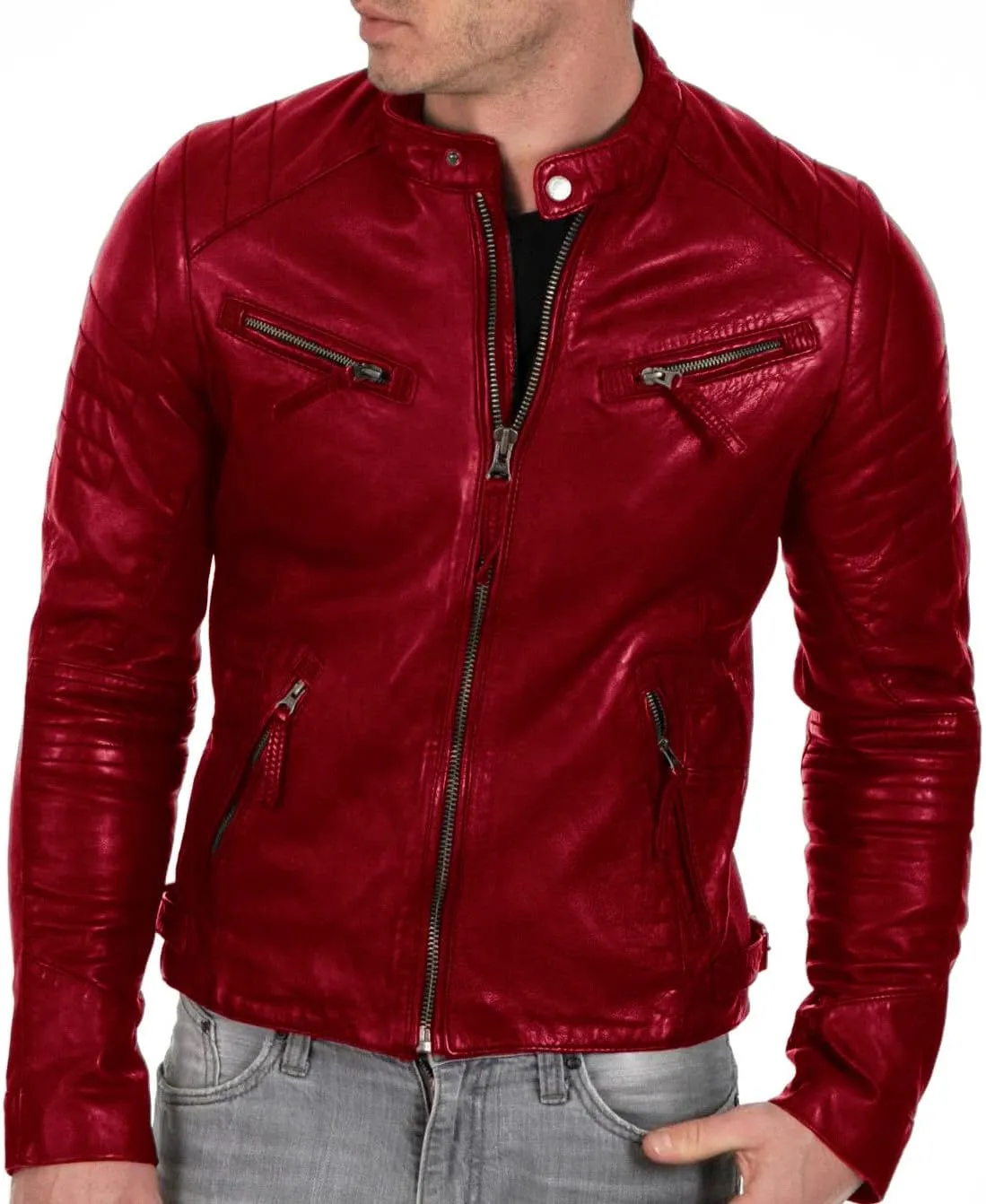 DECIMAL Men's Black & BROWN Genuine Lambskin Leather Biker Jacket VINTAGE REAL MOTORCYCLE JACKETS FOR MEN