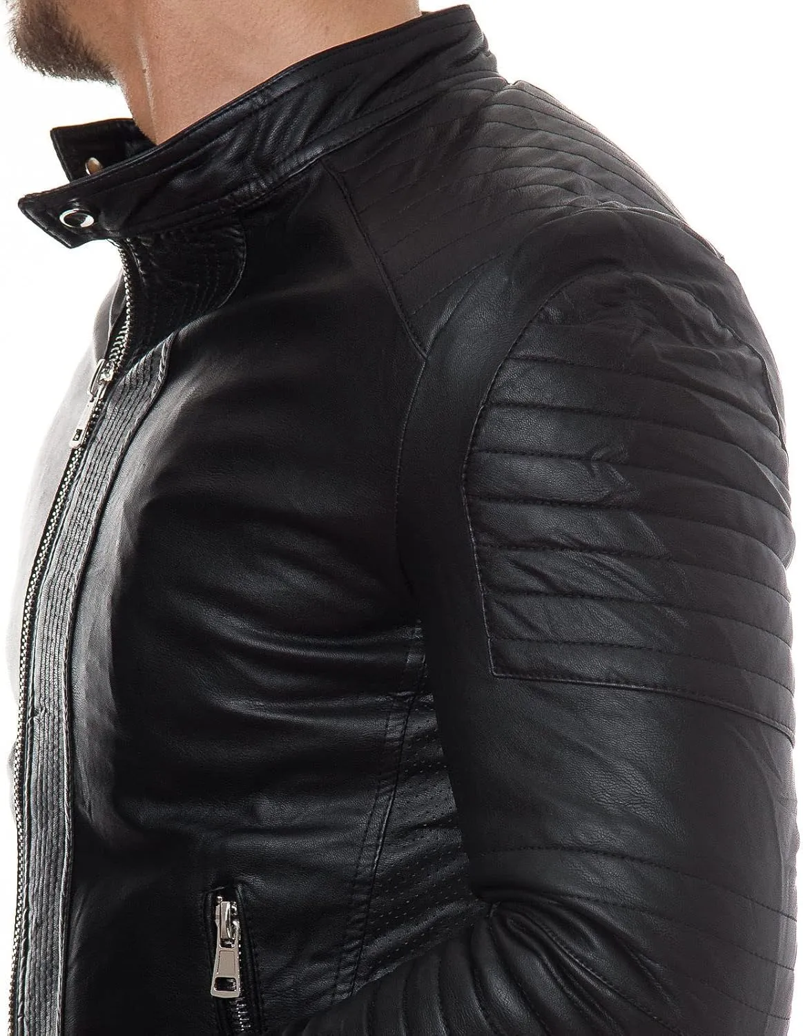 DECIMAL Men's Black REAL Lambskin Leather Biker Jacket VINTAGE GENUINE MOTORCYCLE JACKETS FOR MEN