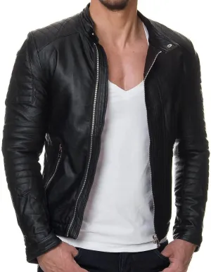 DECIMAL Men's Black REAL Lambskin Leather Biker Jacket VINTAGE GENUINE MOTORCYCLE JACKETS FOR MEN