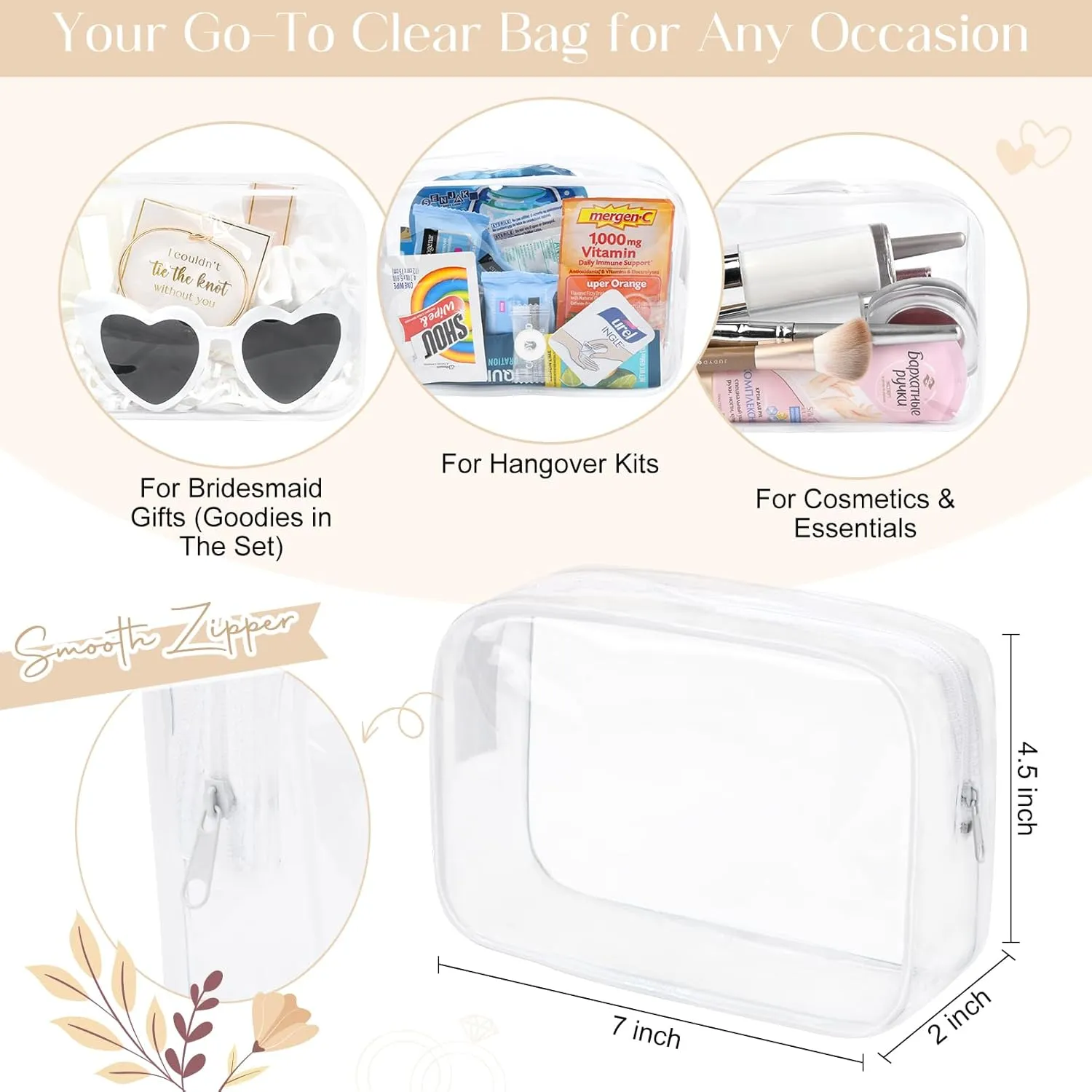 DEEKA 30 Pcs Bridesmaid Proposal Bag Set Gift Clear Makeup Toiletry Bag Bachelorette Party Favors Sunglasses Hair Claw Clips Scrunchies Knot Bracelets Bridal Wedding Party Gifts (White)