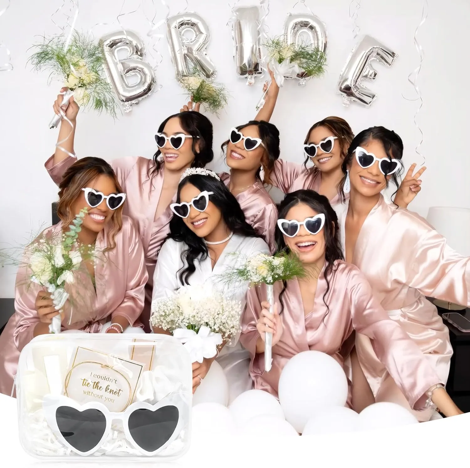 DEEKA 30 Pcs Bridesmaid Proposal Bag Set Gift Clear Makeup Toiletry Bag Bachelorette Party Favors Sunglasses Hair Claw Clips Scrunchies Knot Bracelets Bridal Wedding Party Gifts (White)