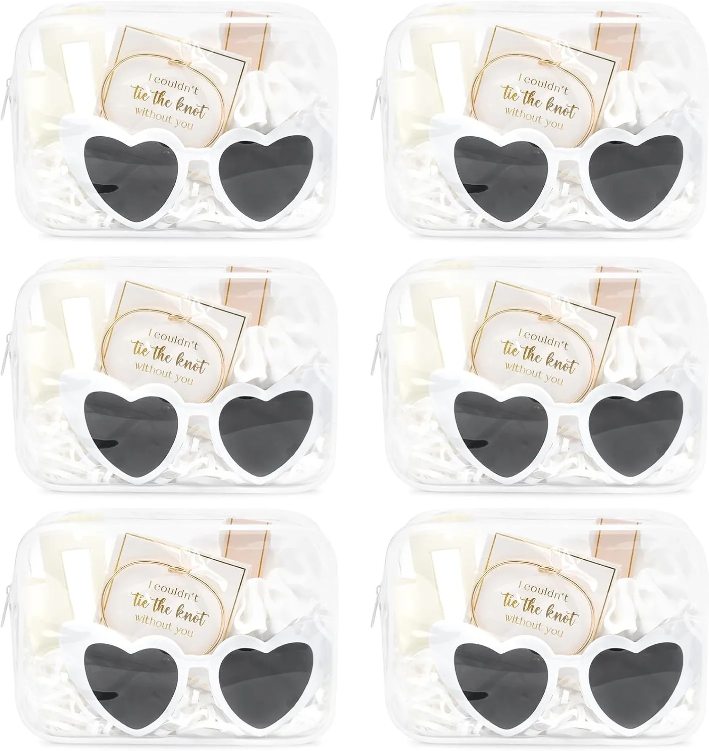 DEEKA 30 Pcs Bridesmaid Proposal Bag Set Gift Clear Makeup Toiletry Bag Bachelorette Party Favors Sunglasses Hair Claw Clips Scrunchies Knot Bracelets Bridal Wedding Party Gifts (White)