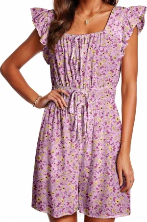 Dokotoo Women's Summer Casual Sleeveless Romper Loose Floral Printed Shorts Overalls Jumpsuits with Pockets