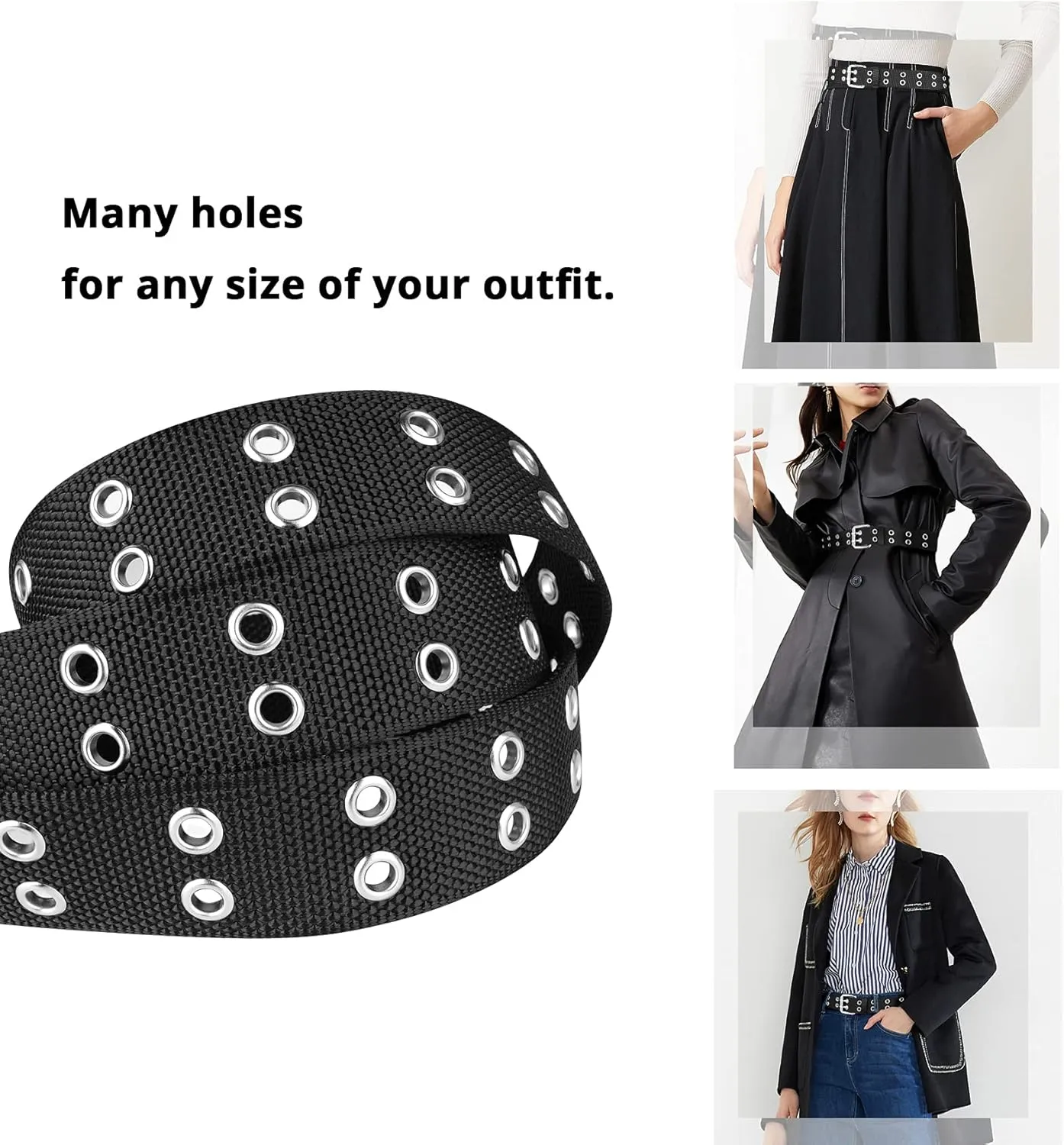Double Grommet Belt Plus Size 39 to 71'' Nylon Prong Belts for Women Men