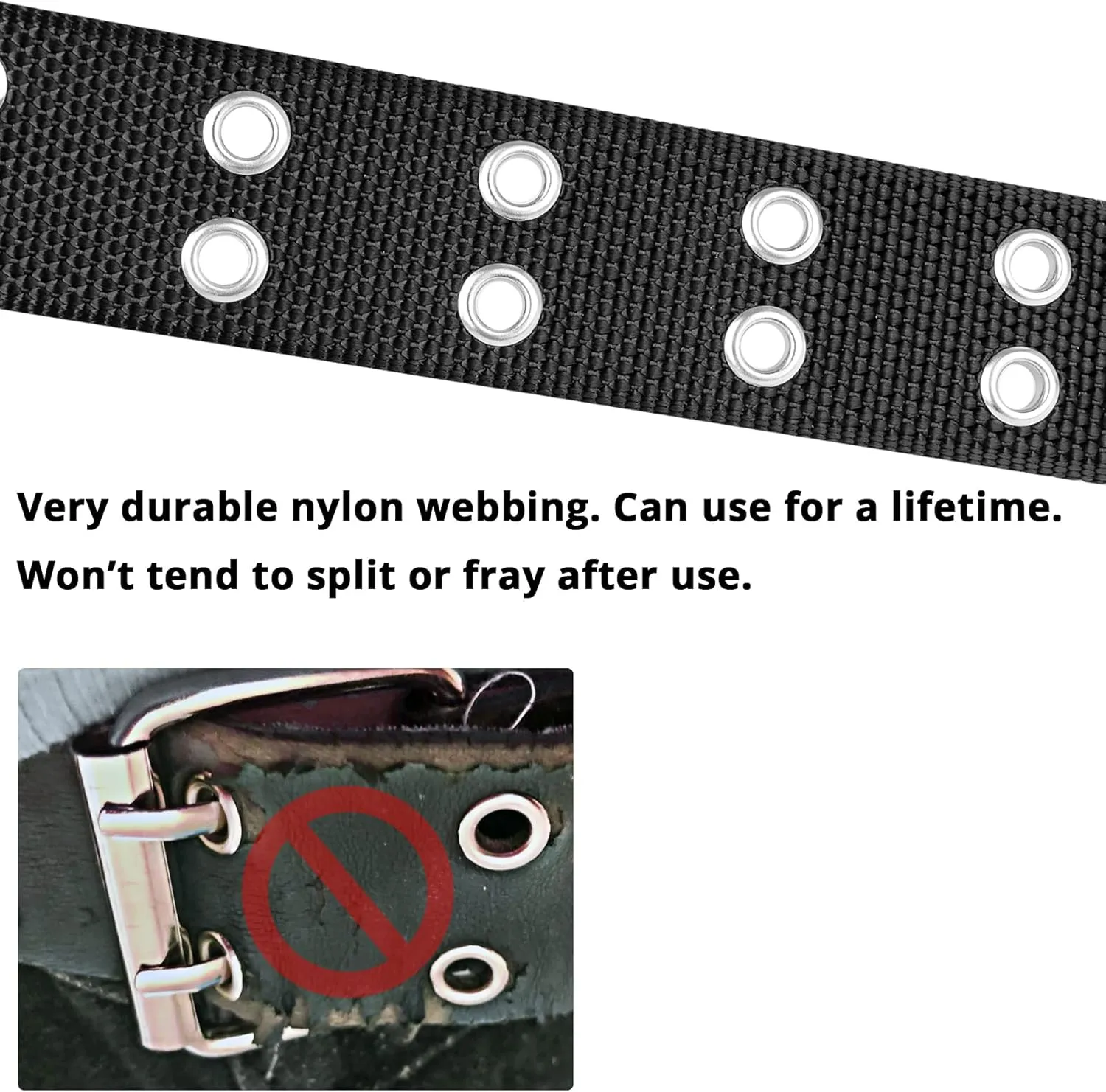 Double Grommet Belt Plus Size 39 to 71'' Nylon Prong Belts for Women Men