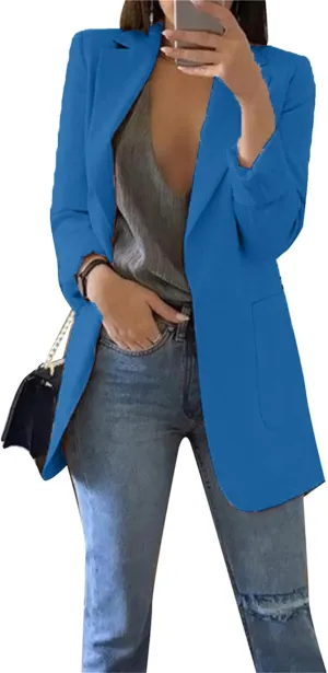 EFOFEI Women's Solid Color Blazer Round Neck Jackets Casual Slim Fit Long Sleeve Blazer Plus Size