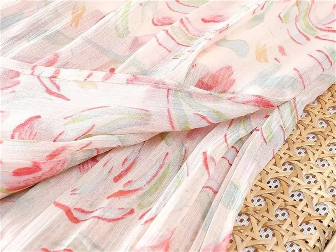 ERFMFKL Women's Printing Chiffon Half Skirt Casual Loose High Waist Pleated A-Line Midi Skirt