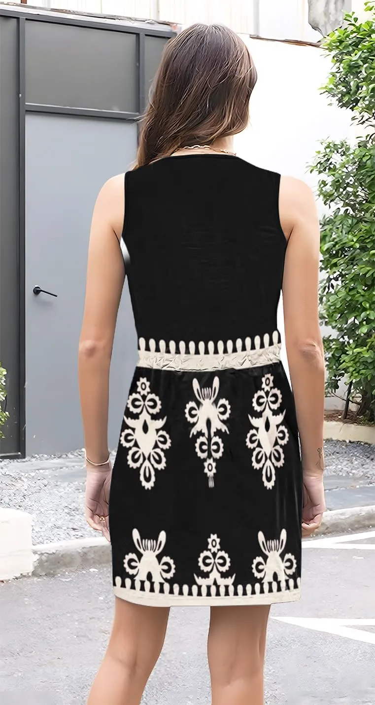 ETCYY Womens Summer Casual Dresses Sleeveless Beach Vacation Sundresses Drawstring Waist Short Striped Dress with Pockets