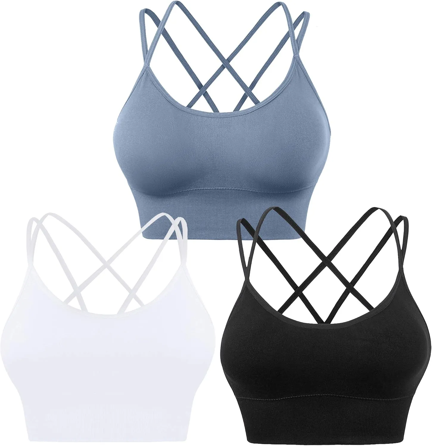 Evercute Cross Back Sport Bras Padded Strappy Criss Cross Cropped Bras for Yoga Workout Fitness Low Impact