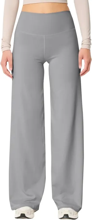 fanmpghleoo Wide Leg Yoga Pants for Women High Waisted Pull On Stretchy Work Pants Business Casual Athletic Trousers Pants