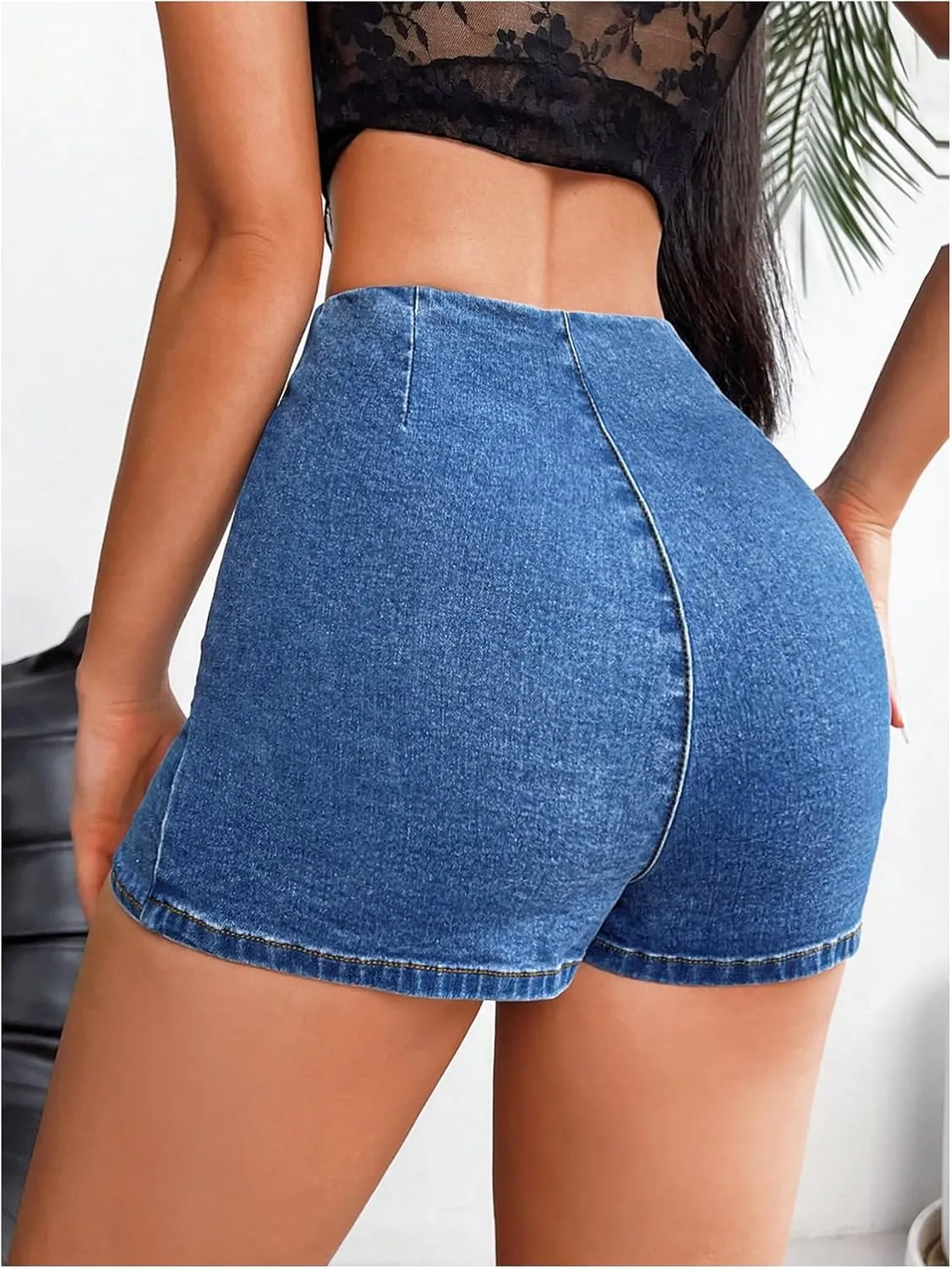 Floerns Women's High Waist Wrap Jean Mini Skorts Skinny Asymmetrical Denim Skirt Shorts